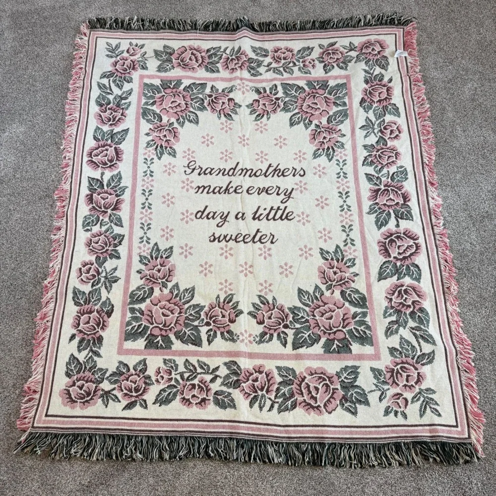 Vintage‎ Woven Cotton Grandmother Floral Rose Tapestry Throw Blanket 50x60 Spain
